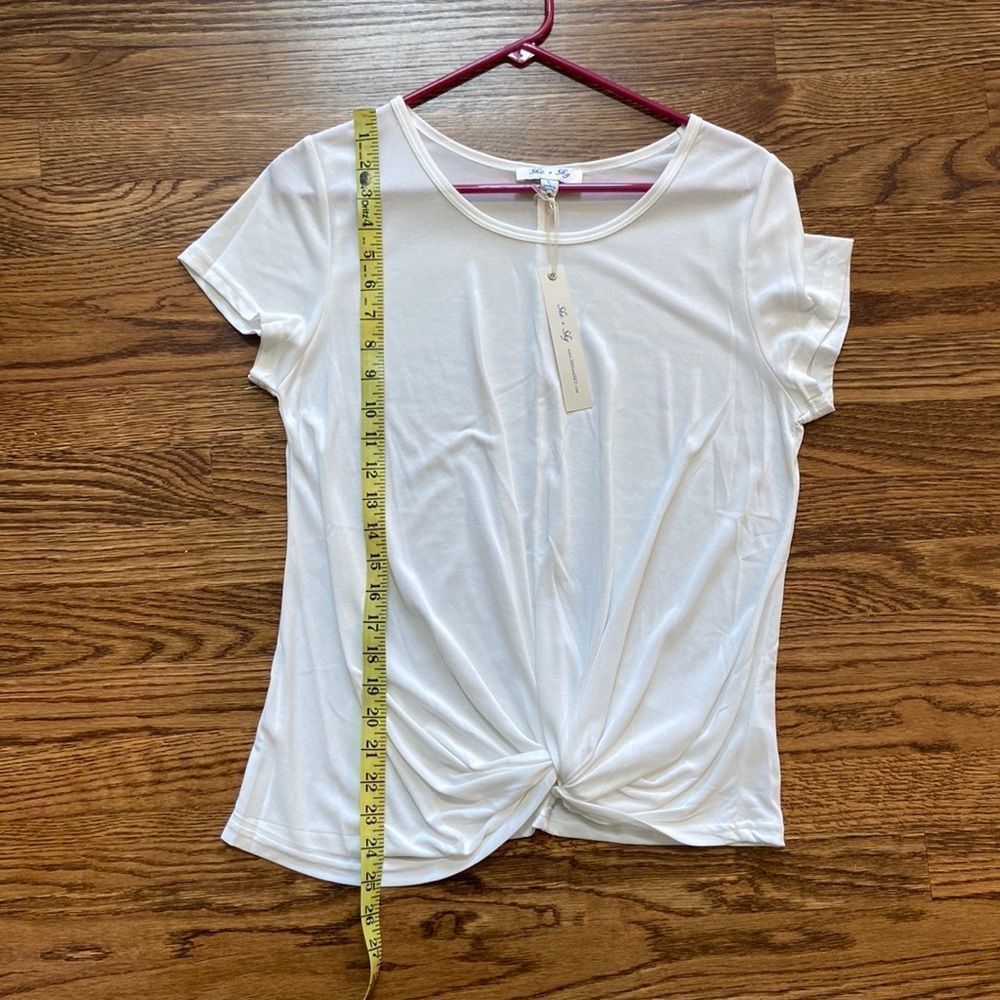 She + Sky White Twist Front Top - Large- Minimalist Capsule Casual - Picture 9 of 10